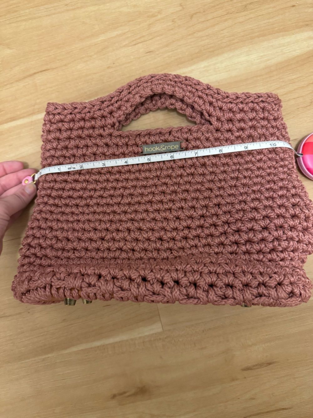 Handmade Rose Clutch Structured Macrame Heavy Bag with Cork Leather Base - Picture 7 of 10